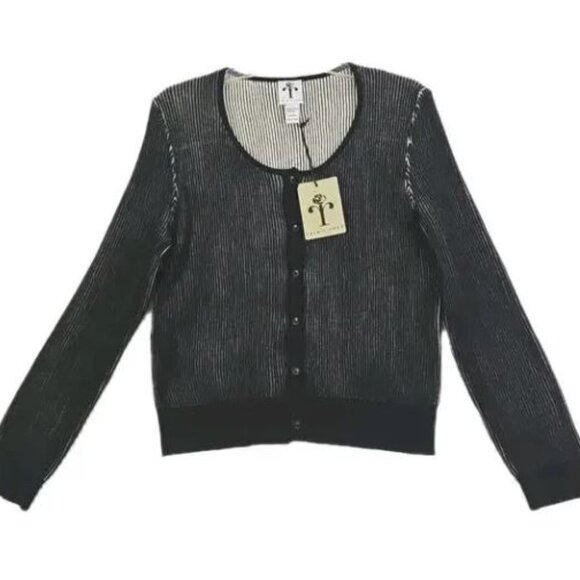 NWT Rain + Rose Women's Black/Beige Button Front Cardigan Sweater Long Sleeve - Picture 4 of 9